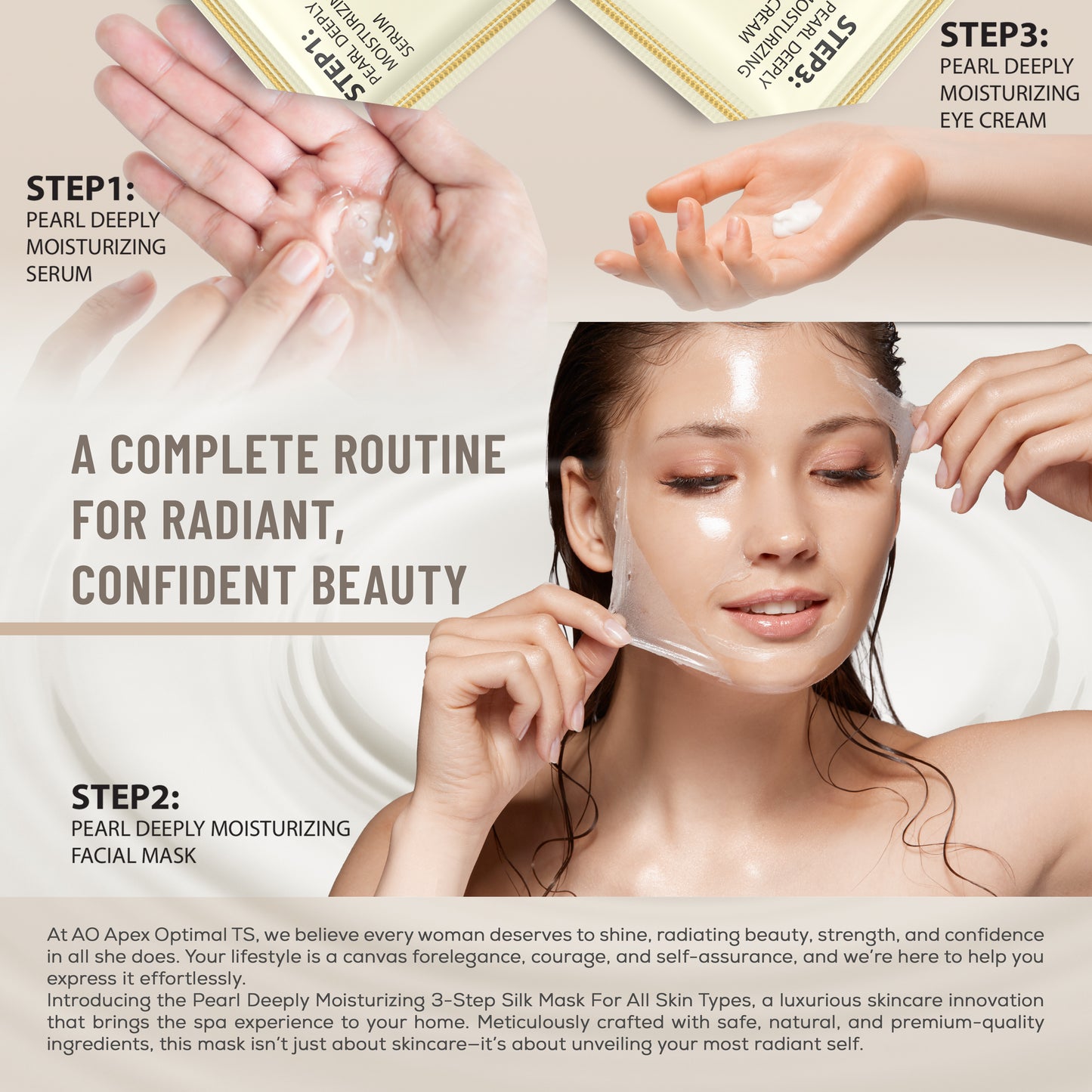 3-Step Pearl Silk Hydrating Facial Mask - Includes Serum & Eye Cream