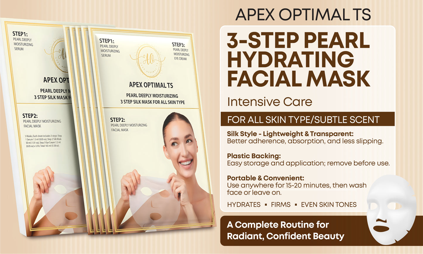 3-Step Pearl Silk Hydrating Facial Mask - Includes Serum & Eye Cream