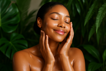 please move the serum, only show the model is enjoying moisturizing with a shiny skin